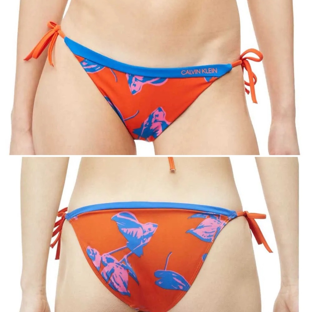 Calvin Klein Vibrant Garden Pop Bikini Bottom Floral Tie Waist Size M Medium